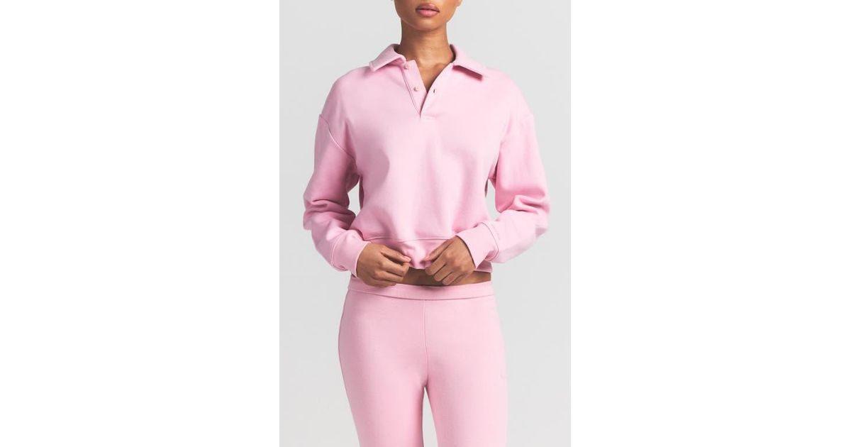 Skims Cotton Fleece Blend Polo Sweatshirt in Pink | Lyst