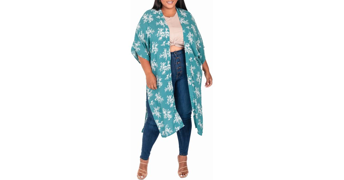 KIN BY KRISTINE Print Duster in Blue Lyst