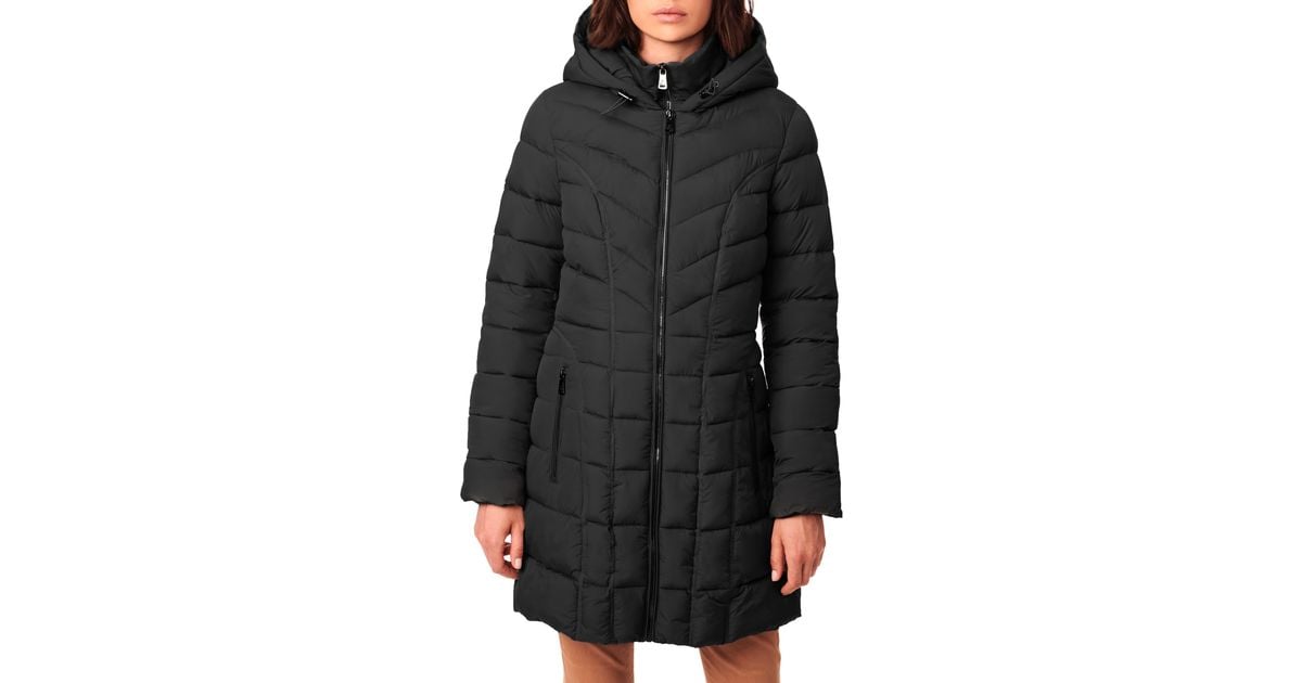 Bernardo Water Resistant Packable Hooded Puffer Coat With Removable Bib