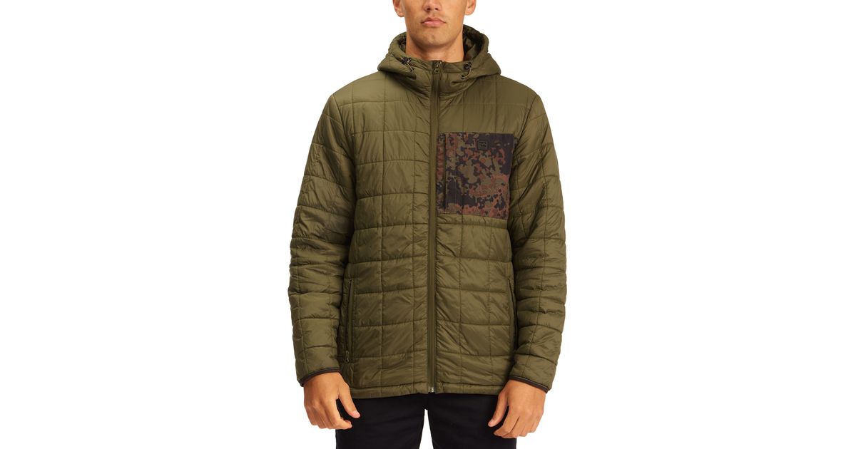Billabong Journey Quilted Hooded Puffer Jacket in Green for Men Lyst