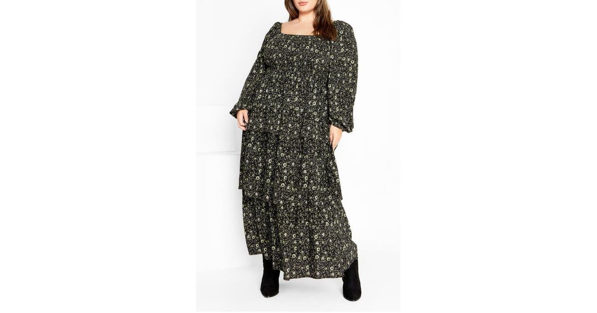 City Chic Cassidy Floral Print Maxi Dress in Gray | Lyst