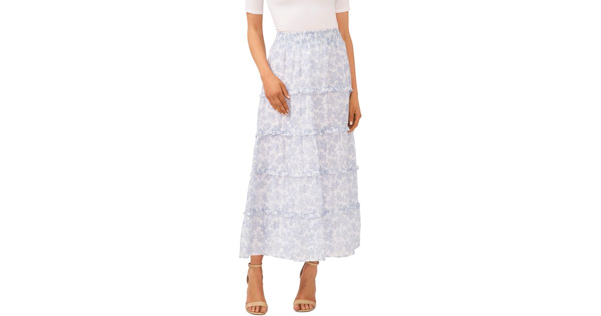 Cece Smocked Tiered Maxi Skirt in White | Lyst