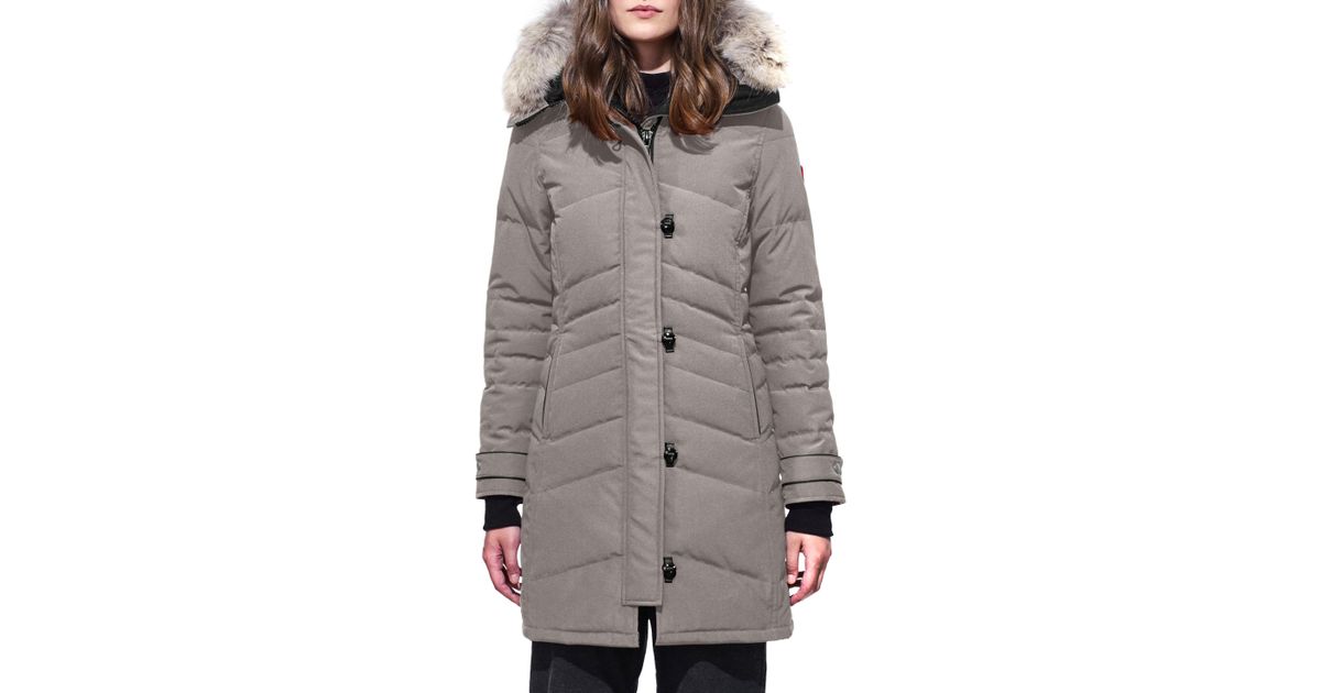 lorette hooded down parka with genuine coyote fur trim