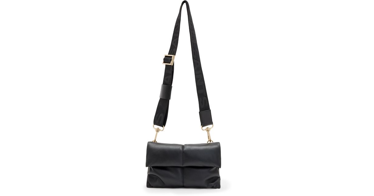 AllSaints Ezra Logo Strap Leather Crossbody Bag in Black | Lyst