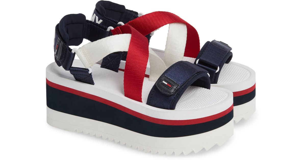 red white blue platform sandals