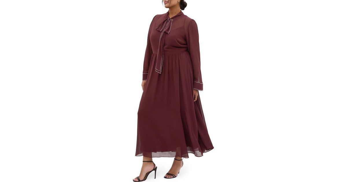 City Chic Kara Long Sleeve A-Line Dress in Red | Lyst