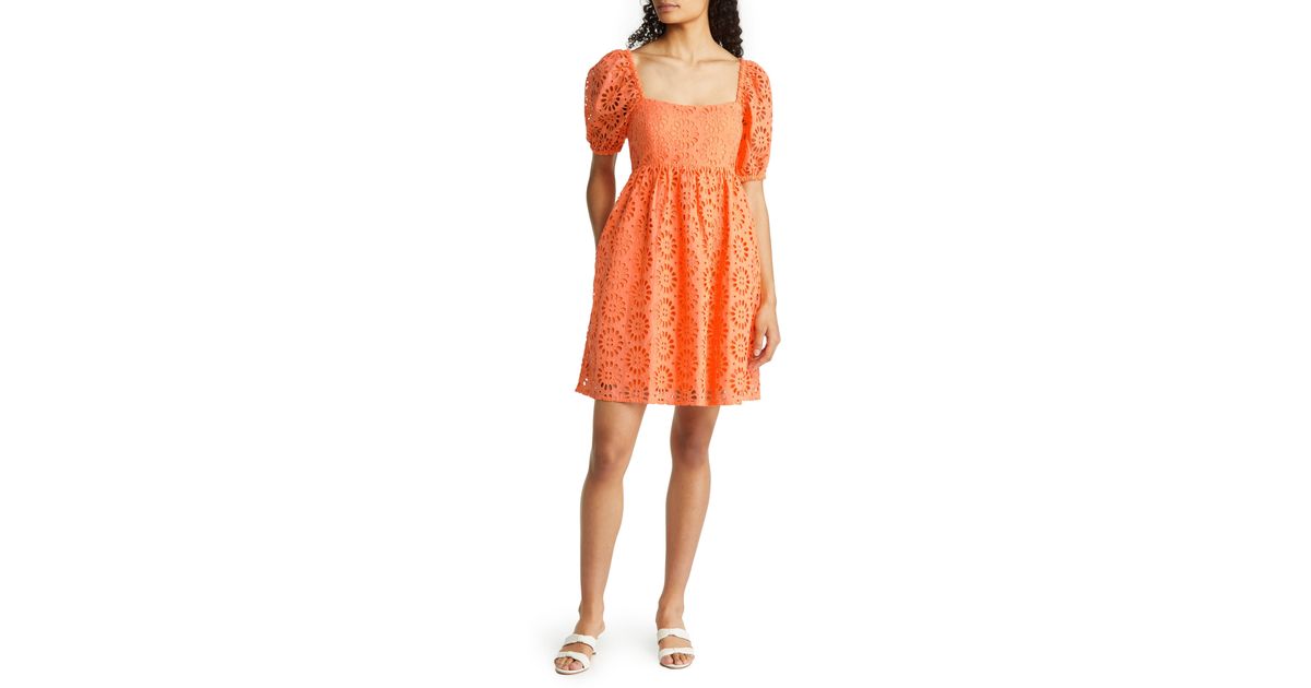 Lilly Pulitzer Kay Puff Sleeve Eyelet Dress in Orange | Lyst