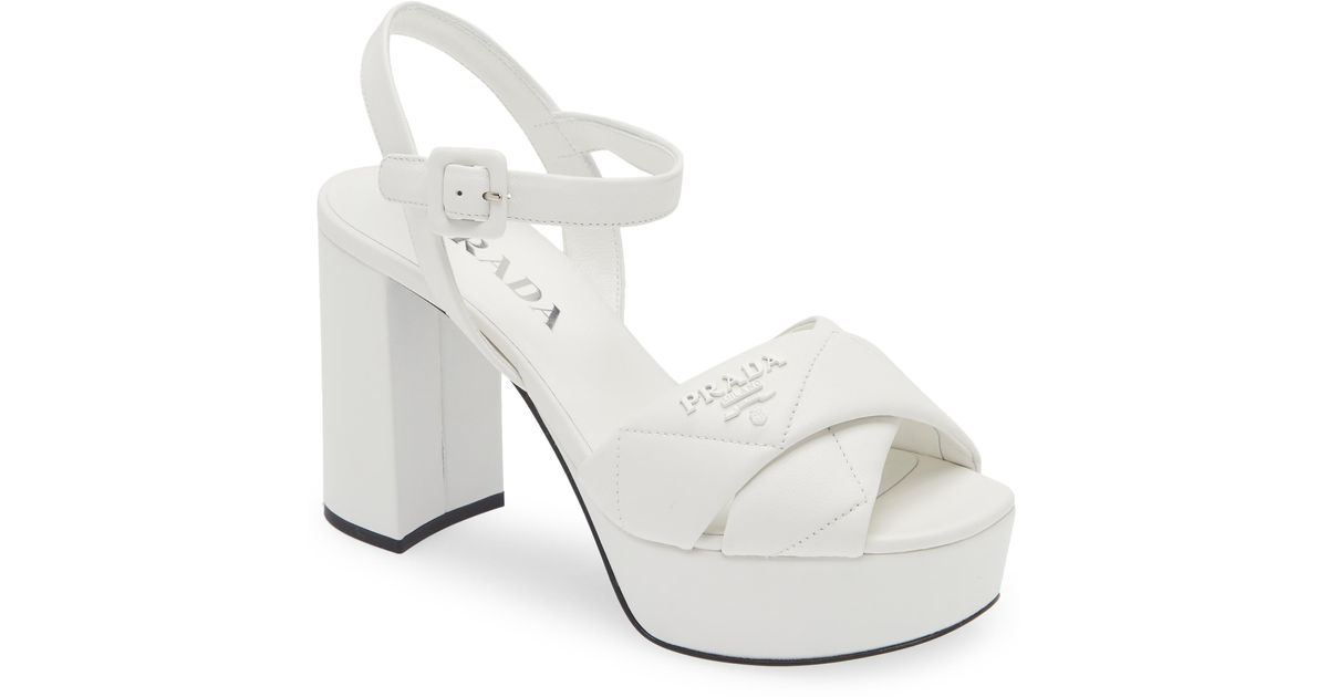Prada Diagram Platform Sandal in White | Lyst