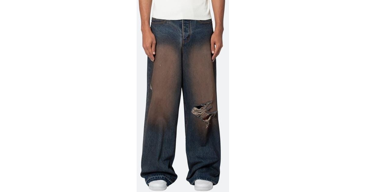 MNML Baggy Rave Ripped Wide Leg Jeans in Blue for Men | Lyst
