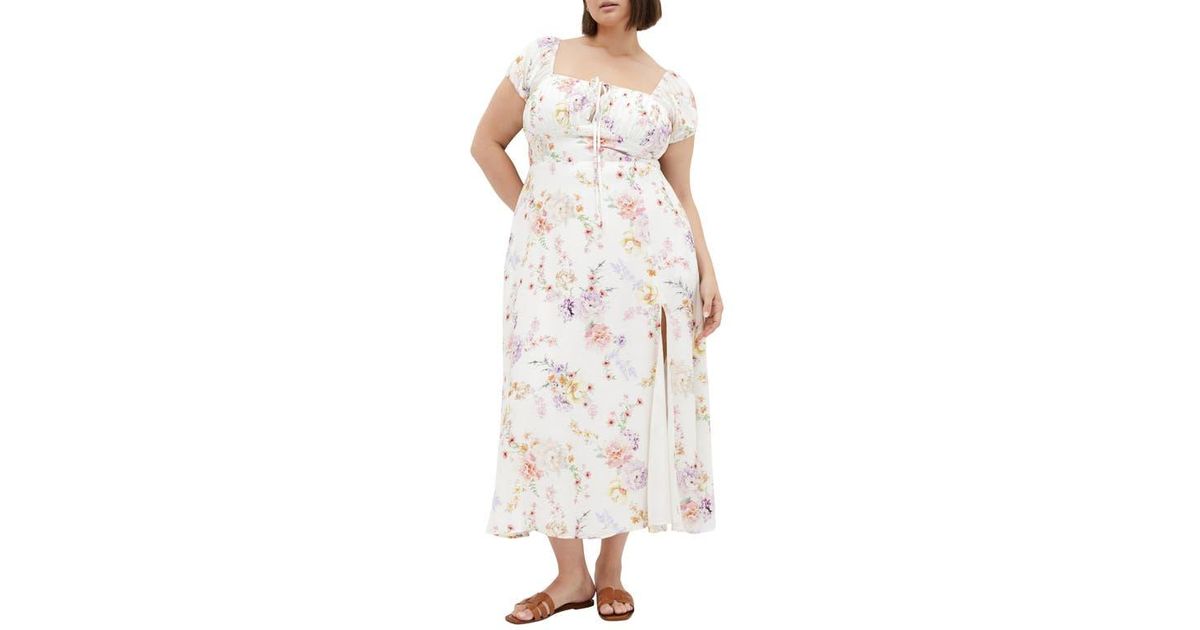 City Chic Abbigail Print Puff Sleeve Maxi Dress in White | Lyst