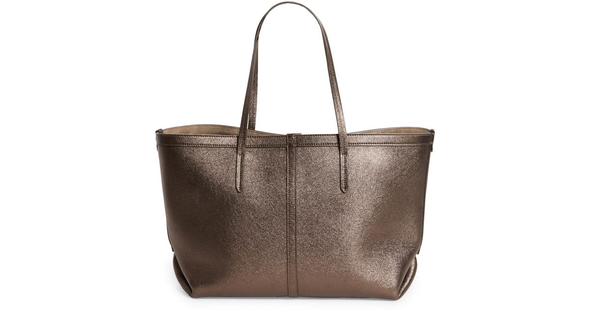 Brunello Cucinelli Large Metallic Leather Tote in Brown | Lyst