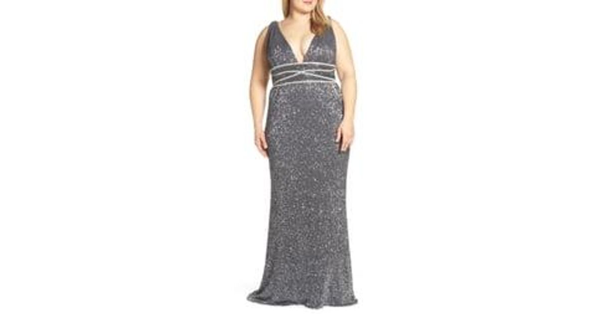 mac duggal drop beaded column gown