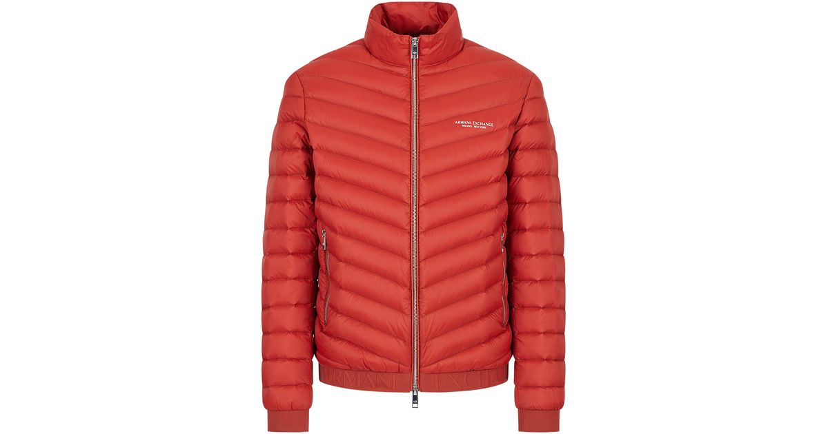Armani Exchange Packable Down Puffer Jacket in Red for Men | Lyst
