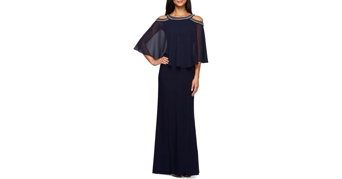 alex evenings cold shoulder popover dress