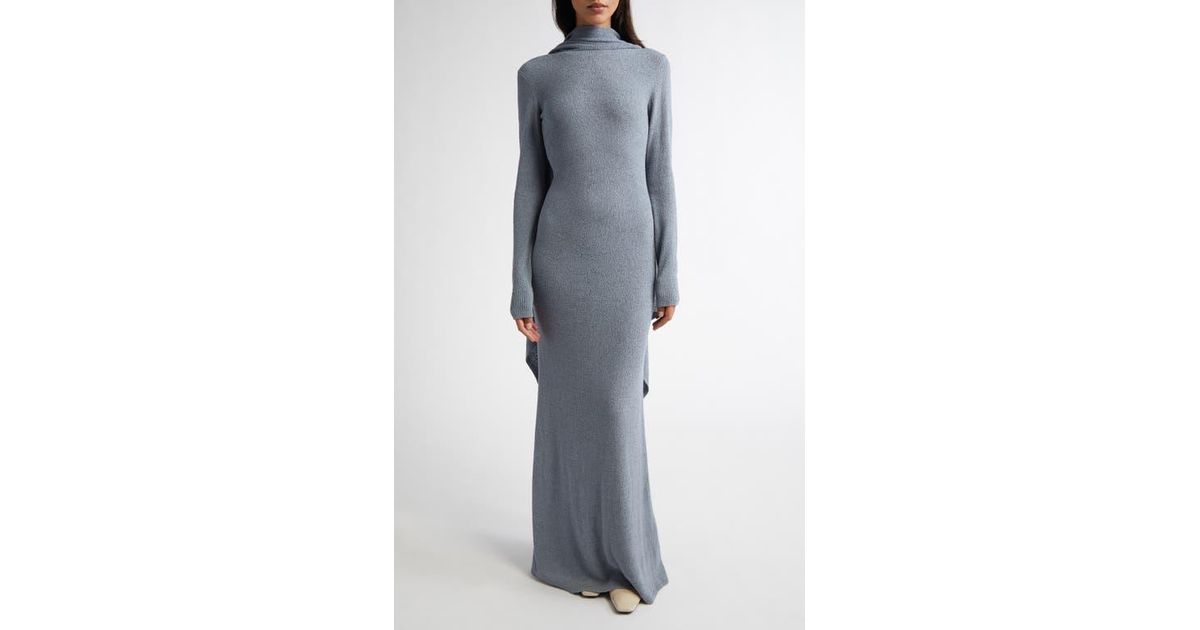 TOTEME Cape Overlay Long Sleeve Silk Knit Dress in Gray | Lyst