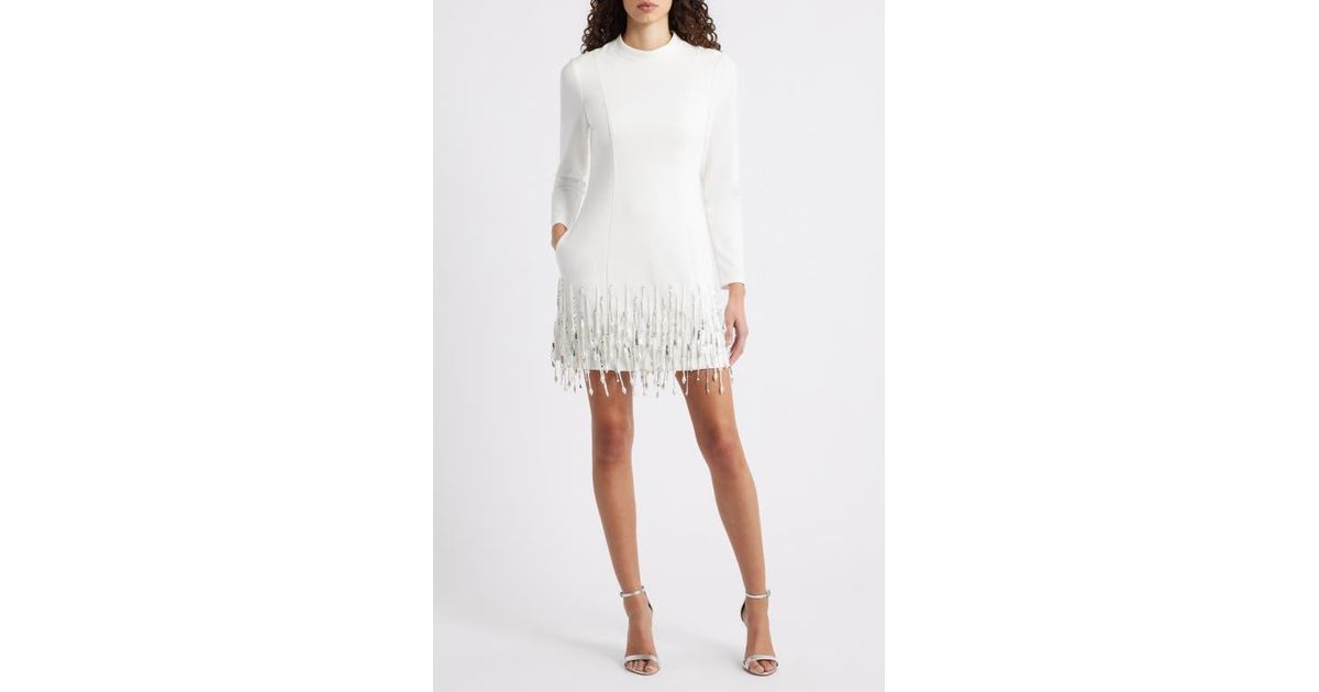Eliza J Sequin Tassel Long Sleeve Cocktail Dress in White | Lyst Eliza J Sequin Tassel Long Sleeve Cocktail Dress in White | Lyst
