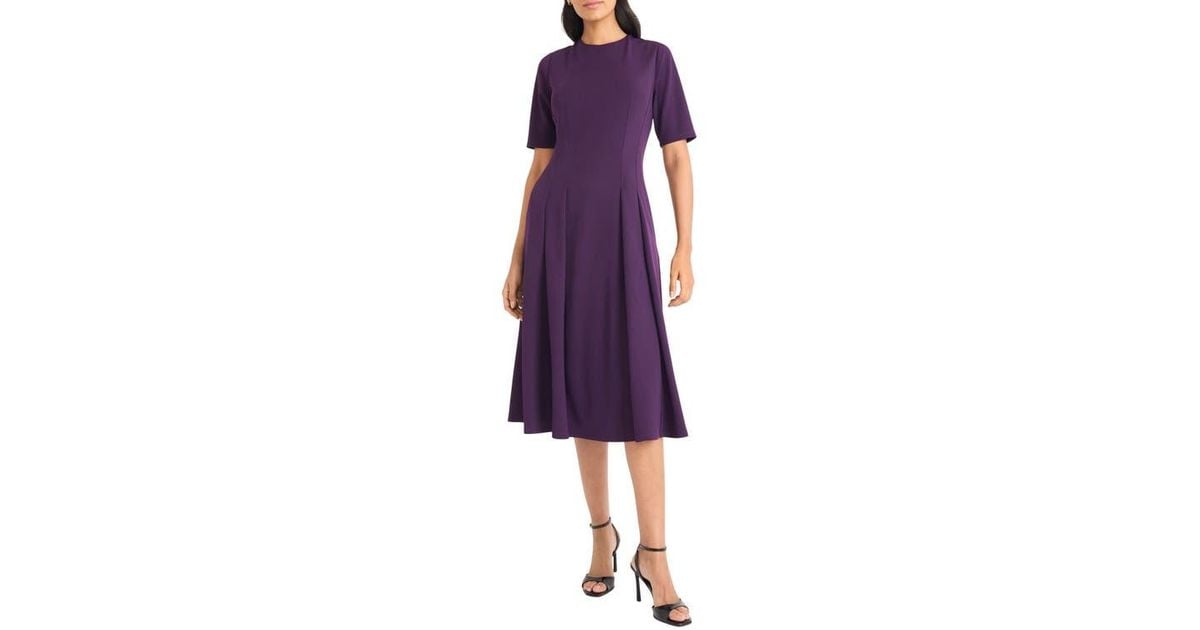 Maggy London Double Pleat A-Line Midi Dress in Purple | Lyst