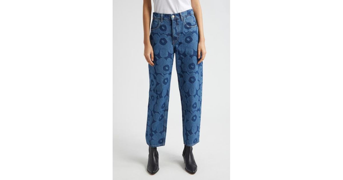 Marimekko Unikko Crop Cotton Stretch Twill Jeans in Blue | Lyst