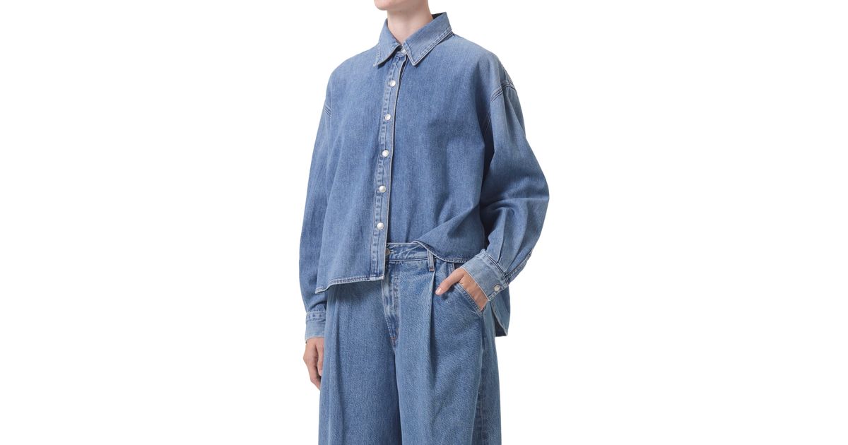 Agolde Aiden High-low Denim Shirt in Blue | Lyst