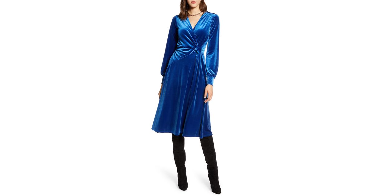 halogen velvet faux wrap dress