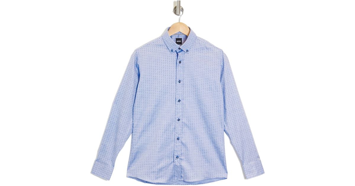BOSS by HUGO BOSS Hank Cotton Dress Shirt in Blue for Men | Lyst