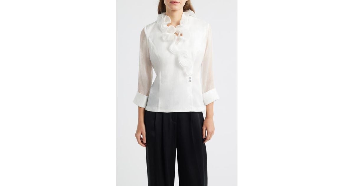 Alex Evenings Yoryu Chiffon Ruffle Top in White | Lyst