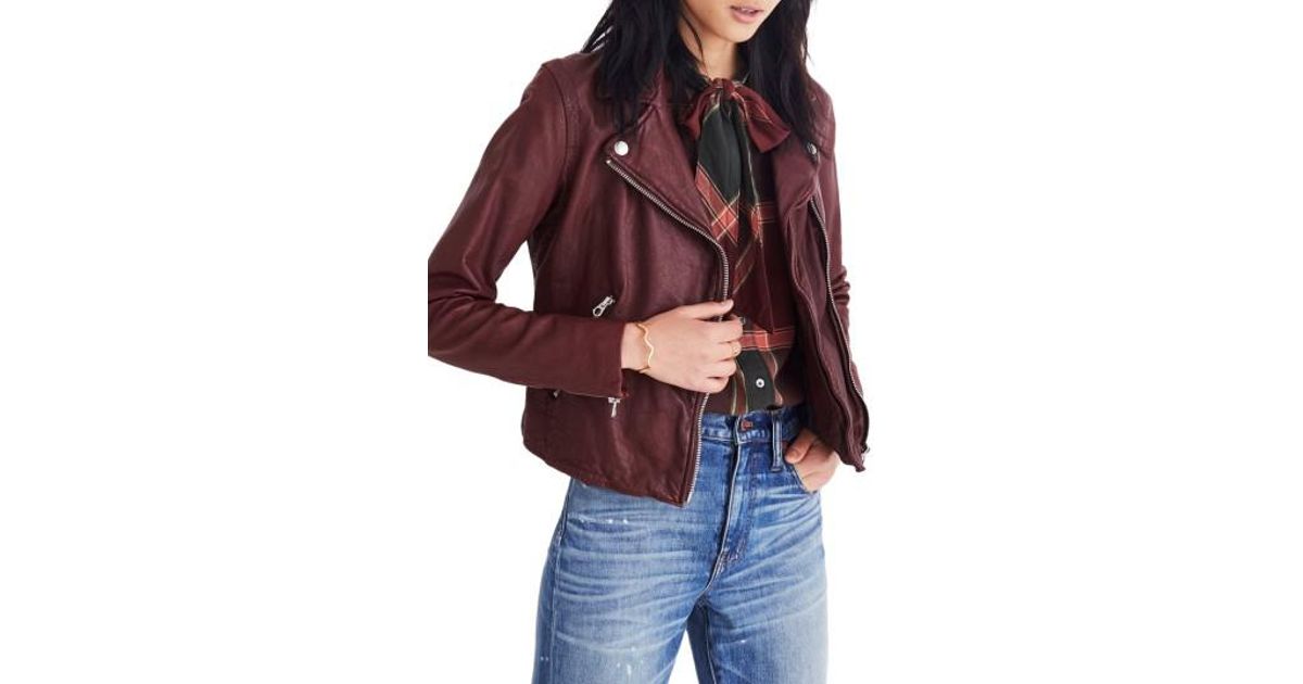 Madewell Purple Washed Leather Moto Jacket