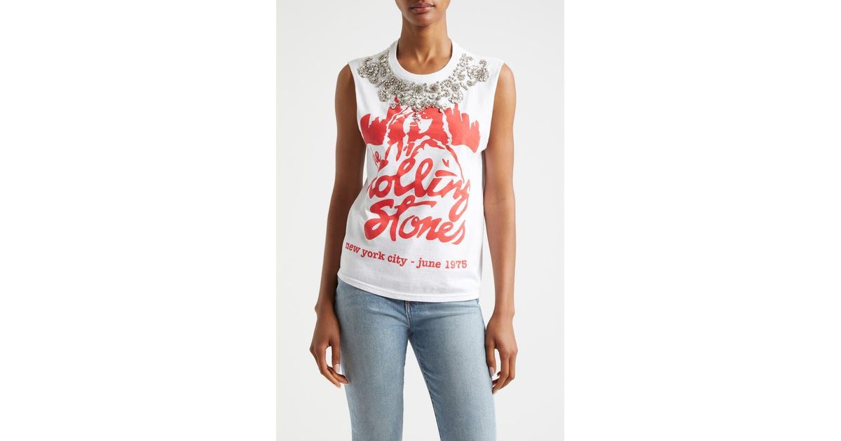 【Alice+Olivia】ミラー エンベリッシュ Tシャツ Alvera Embellished Tee In Off White Multi | Alice + Olivia