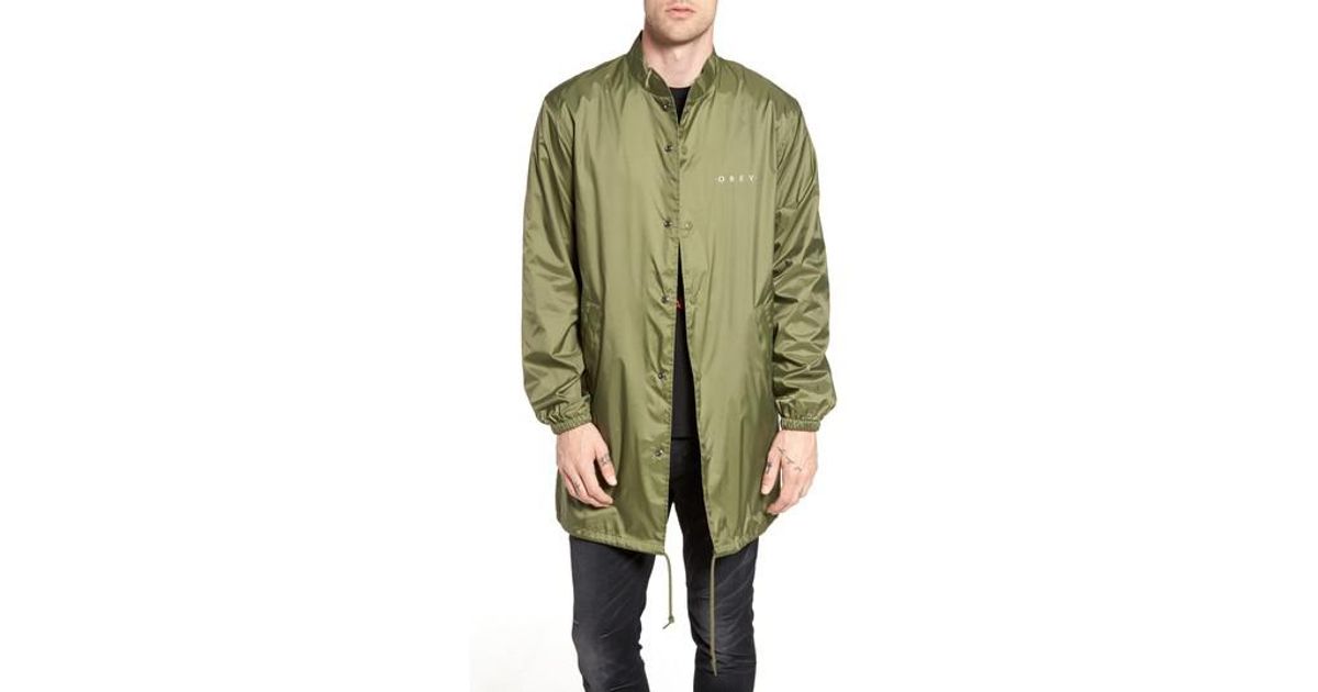 Download Obey Synthetic Novel Mock Neck Nylon Jacket in Army (Green ...