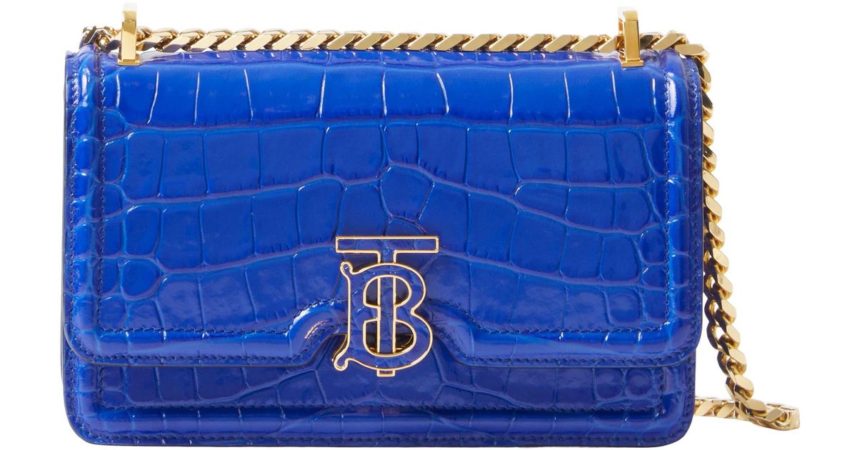 Burberry Mini Tb Croc Embossed Patent Leather Shoulder Bag in Blue Lyst
