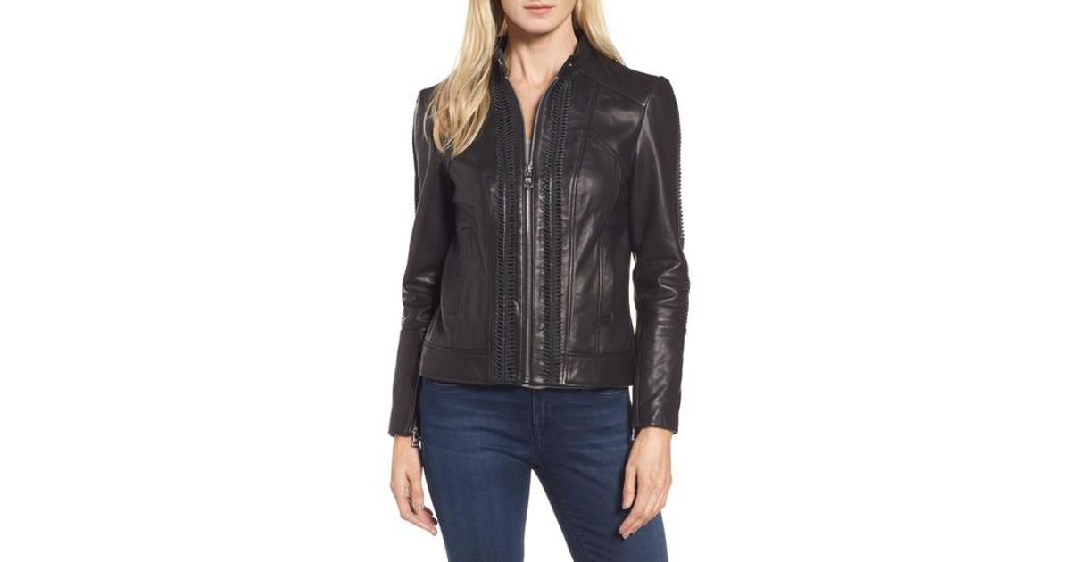 Vince Camuto Black Braid Detail Leather Jacket