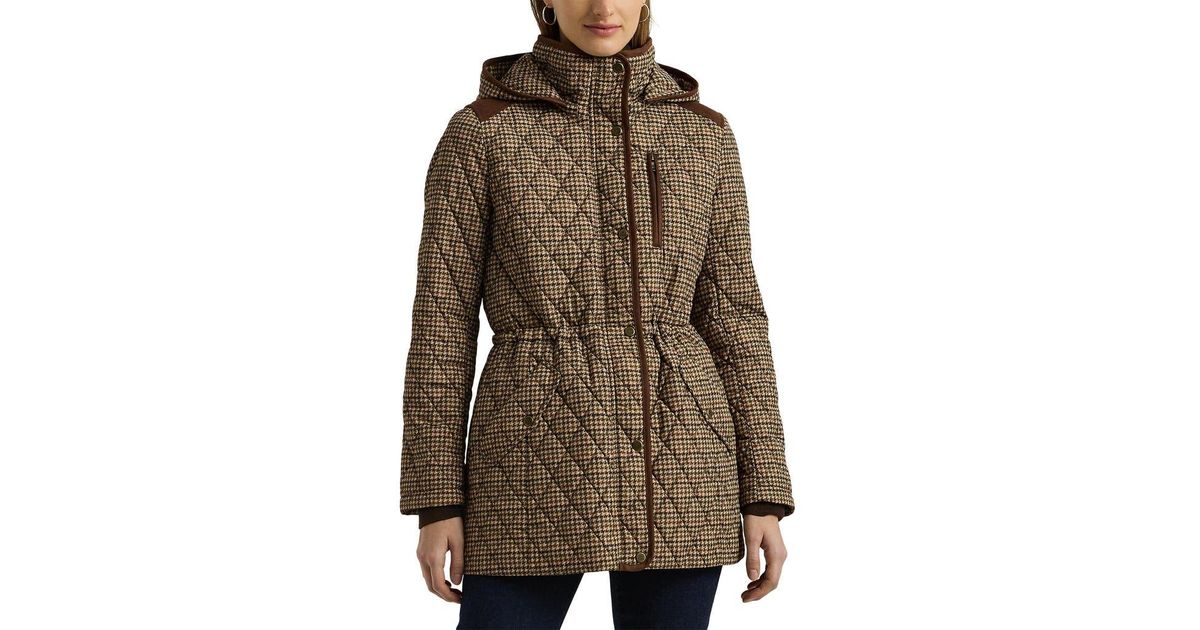Check Padded Jacket Ralph Lauren Houndstooth Check Quilted Jacket in Brown | Lyst