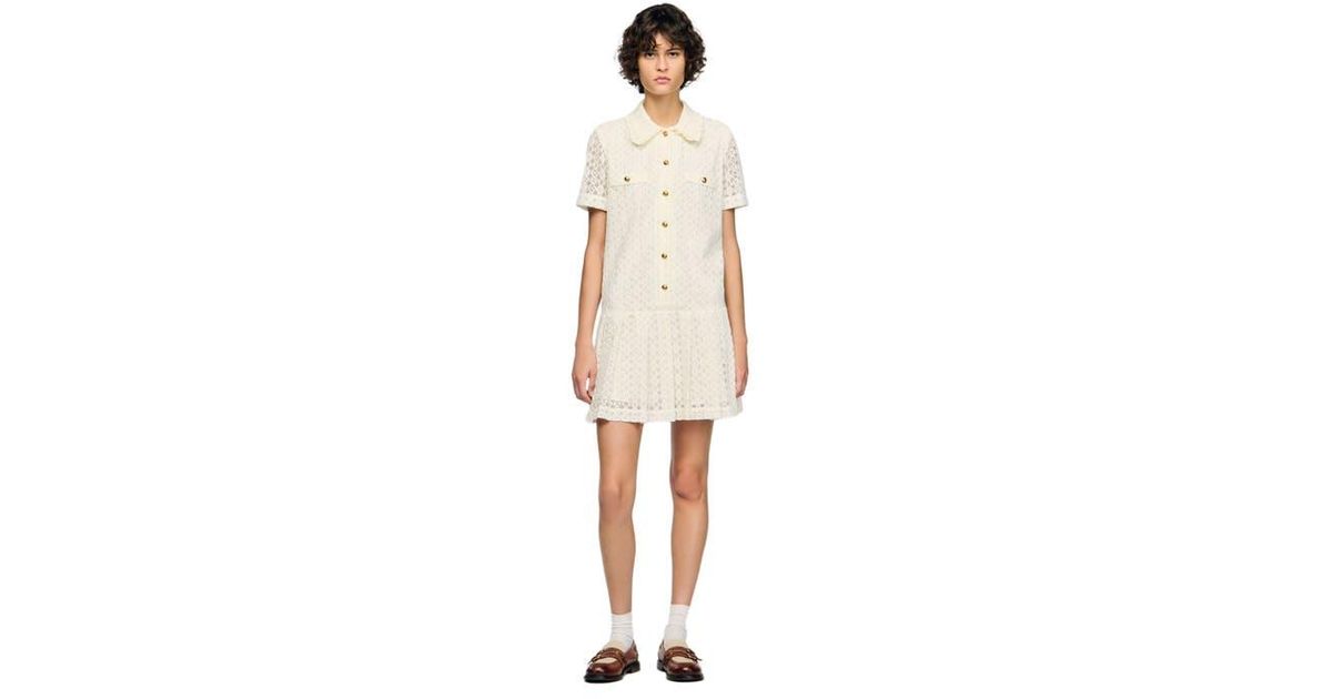 Sandro Short Lace Dress in White | Lyst