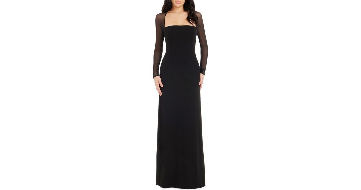 Dress the Population Maxwell Square Neck Long Sleeve Gown in Black | Lyst