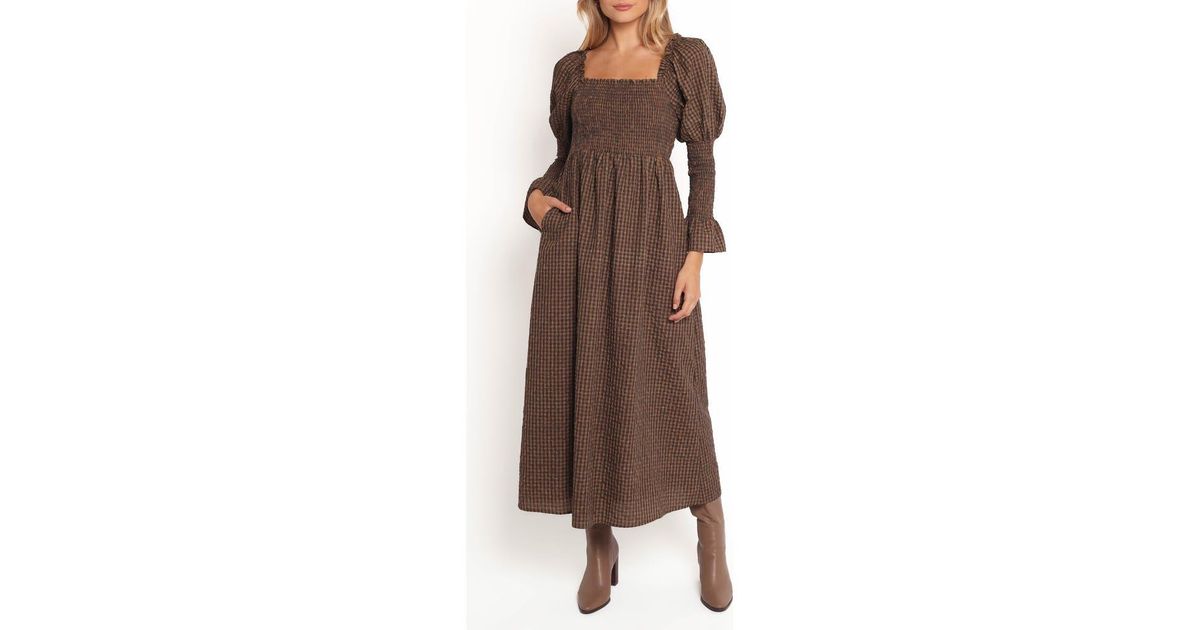 Petal & Pup Cyrena Long Sleeve Fit & Flare Maxi Dress in Brown | Lyst