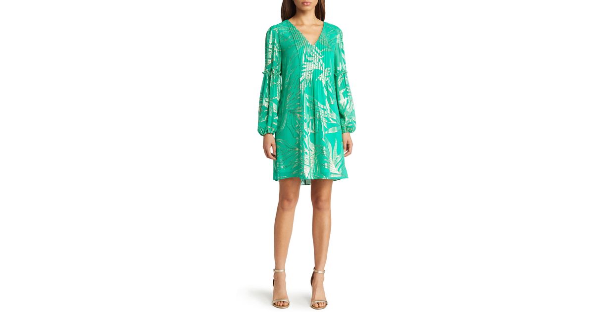 Lilly Pulitzer Cleme Long Sleeve Silk Blend Dress in Green | Lyst