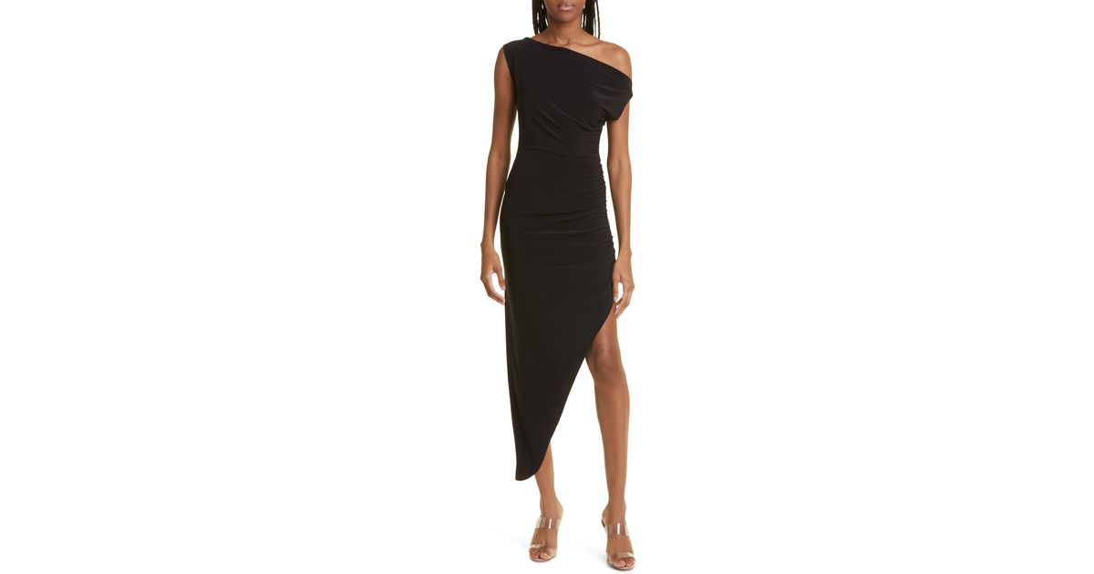 Norma Kamali Off The Shoulder Asymmetric Body-con Dress in Black | Lyst