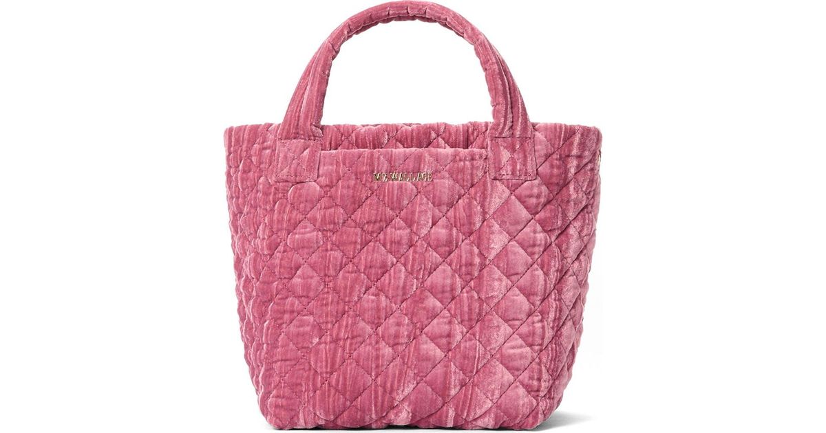 MZ Wallace Mini Metro Deluxe Quilted Velvet Tote Bag in Pink | Lyst