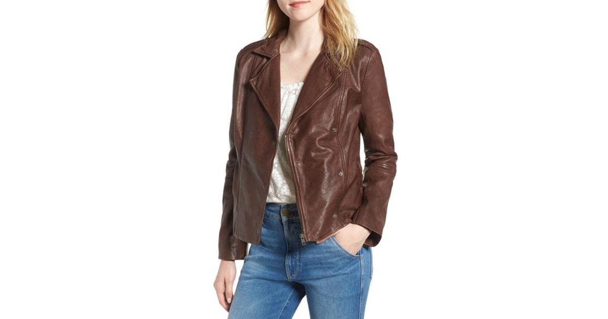 Hinge Feminine Leather Moto Jacket In Brown Lyst