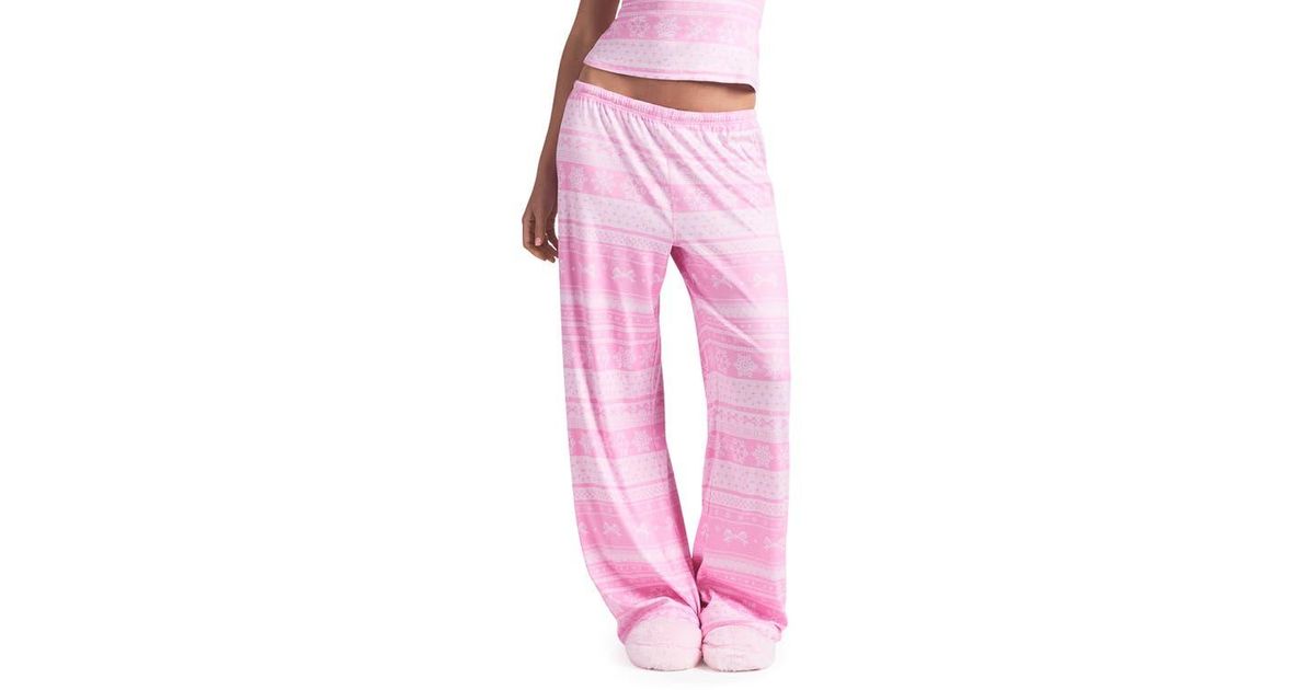 Skims Logo Plush Pointelle Pajama Pants in Pink | Lyst