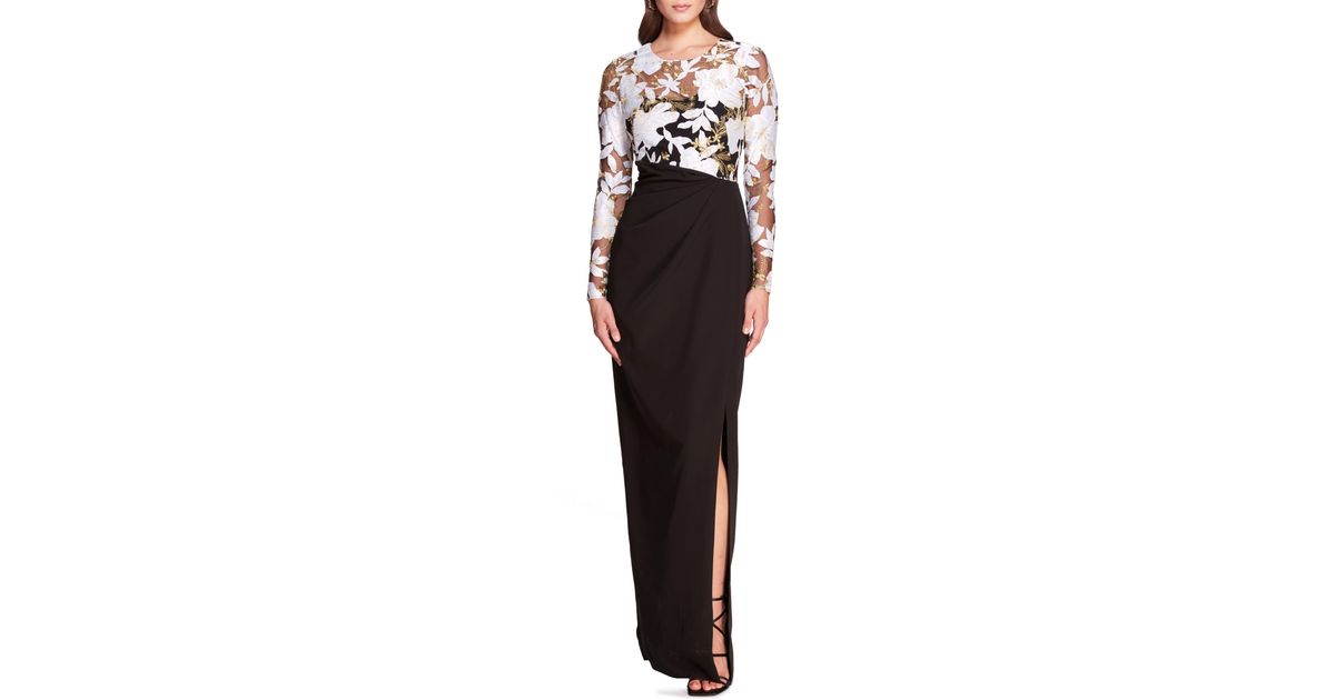 Marchesa notte Wild Botanical Embroidered Long Sleeve Dress in Black | Lyst