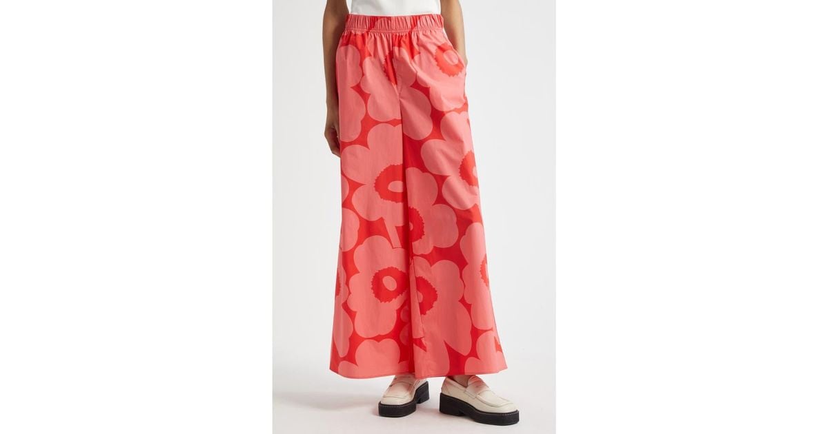 marimekko - Voimakukka Unikko パンツ Marimekko Voimakukka Unikko Cotton Pants | Red, Pink , - pirkko.