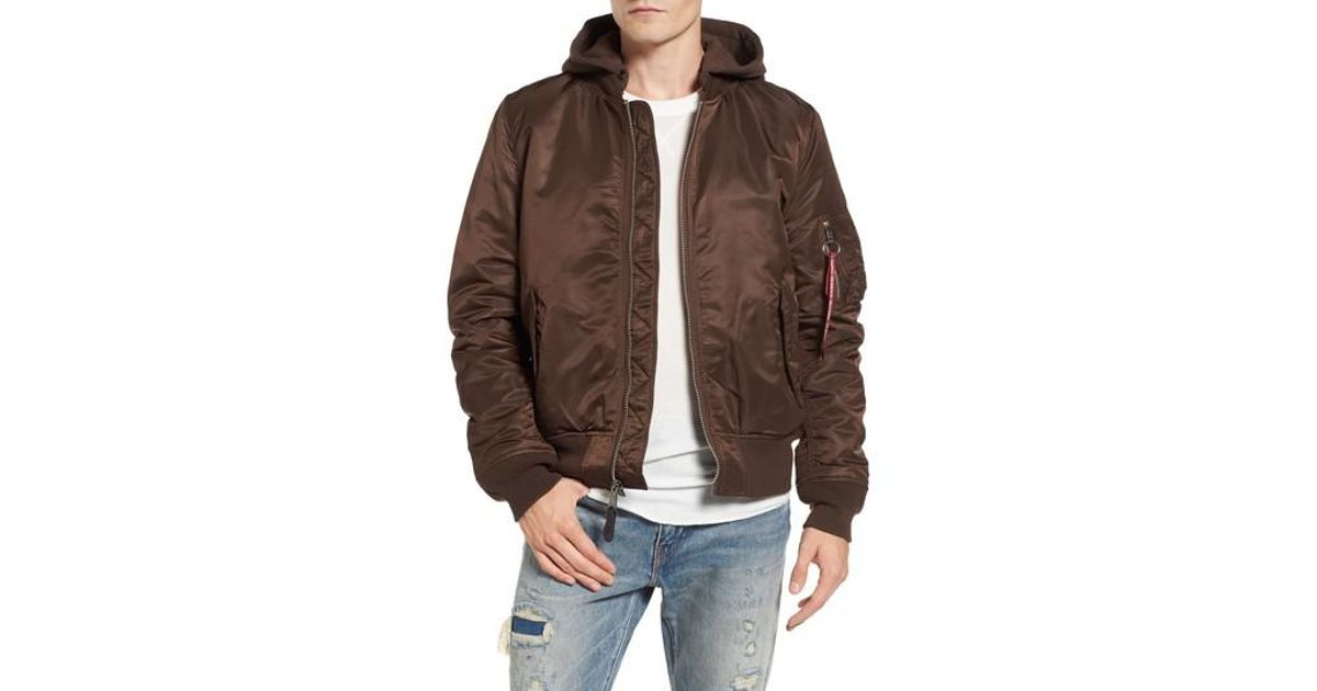 Alpha Industries Synthetic Ma 1 Natus Hooded Bomber Jacket In Brown For Men Lyst