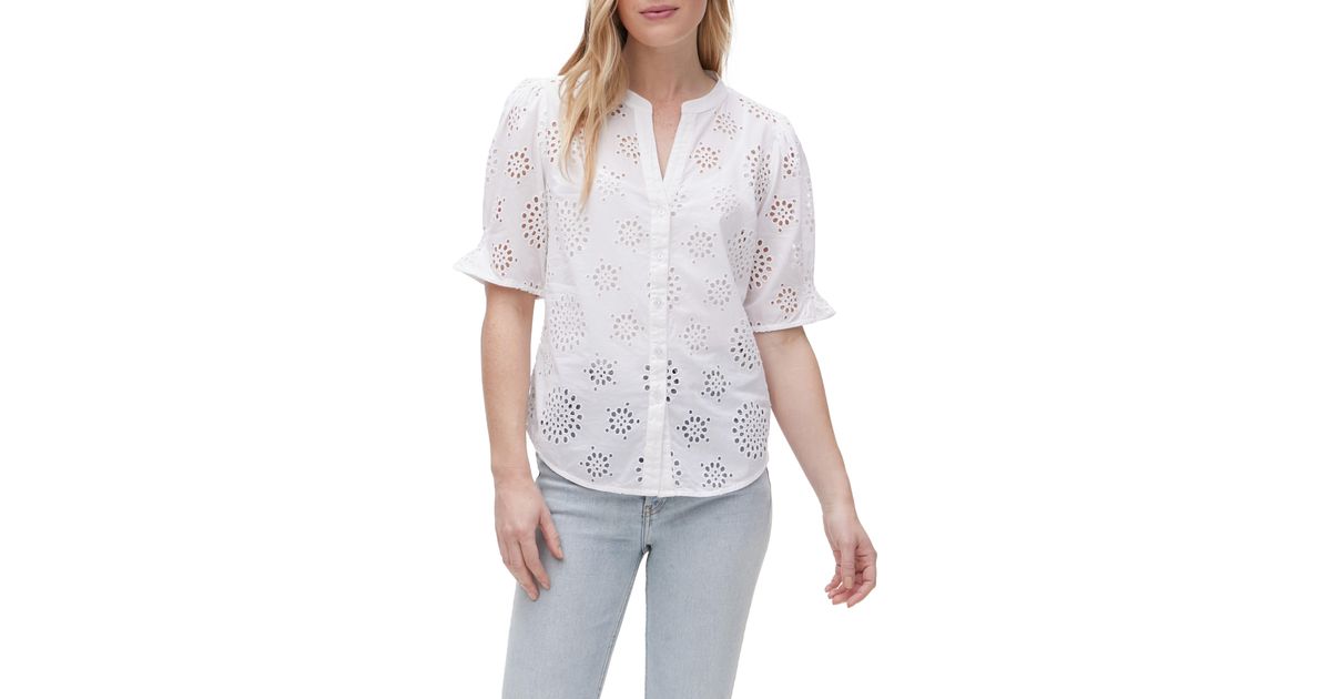 Michael Stars Yvette Eyelet Shirt in White | Lyst