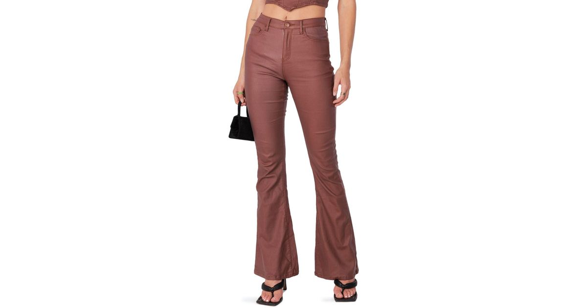 Edikted Luna Faux Leather Flare Leg Pants in Red Lyst