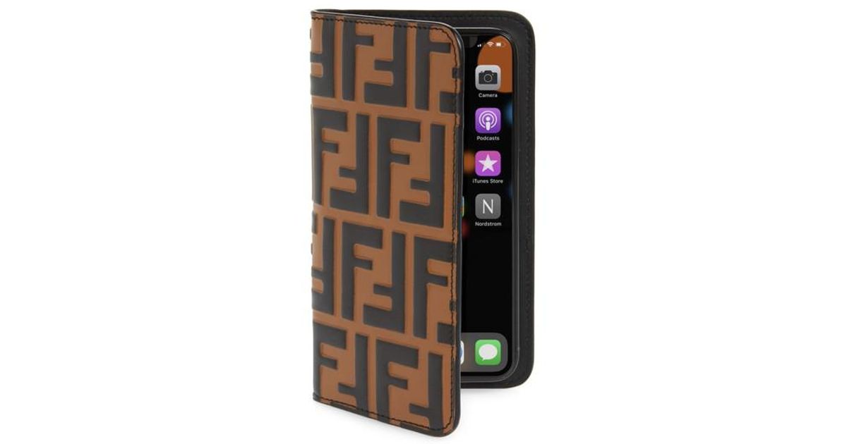 Fendi Fun Iphone X Leather Folio Case 