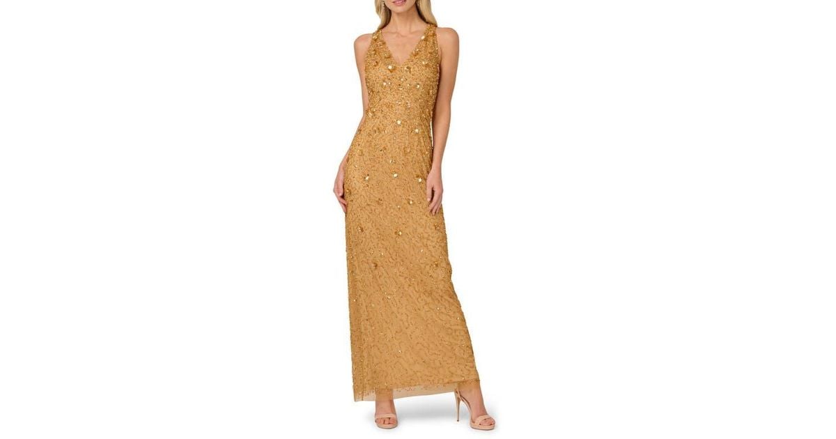adrianna papell gold beaded dress Adrianna Papell