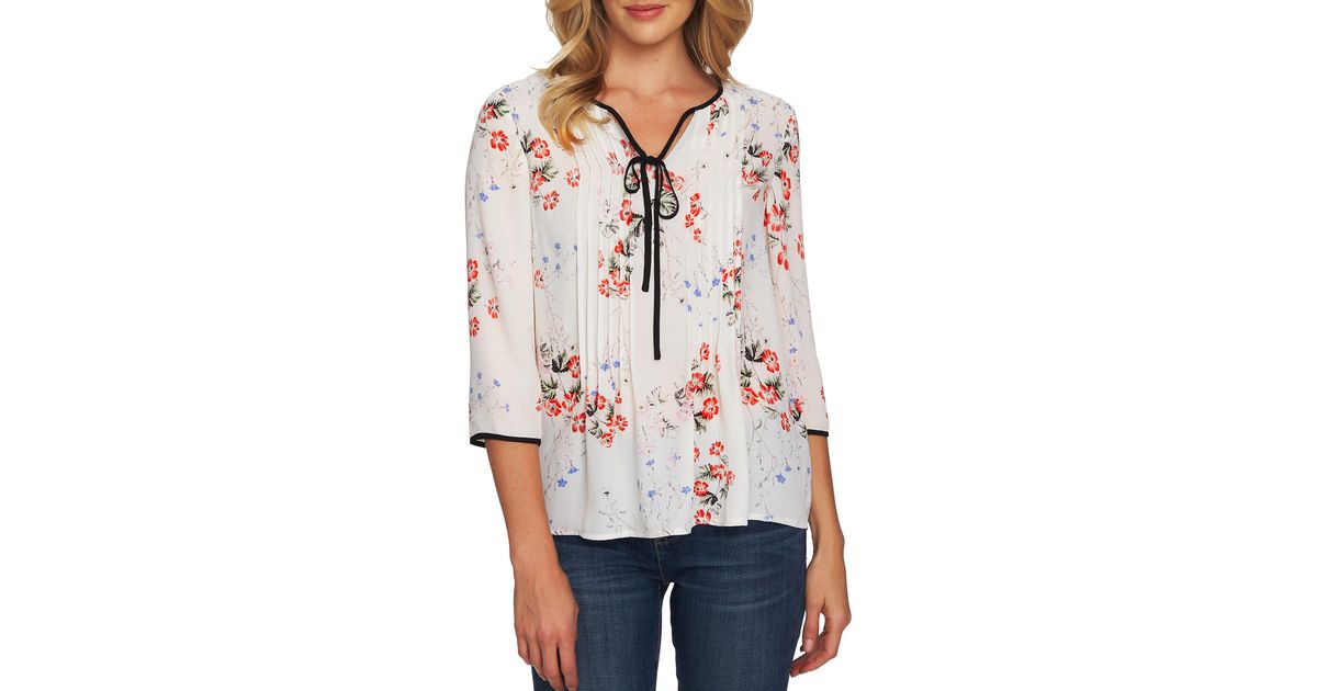 cece divine floral ruffle blouse