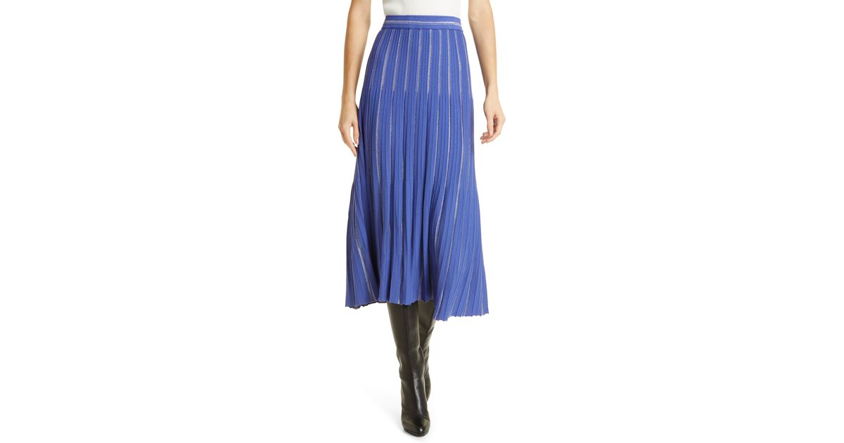 Misook Shimmery Rib Stitch Pleated Skirt in Blue | Lyst