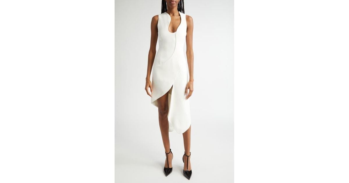 Ferragamo Asymmetric Sleeveless Stretch Crepe Dress in White
